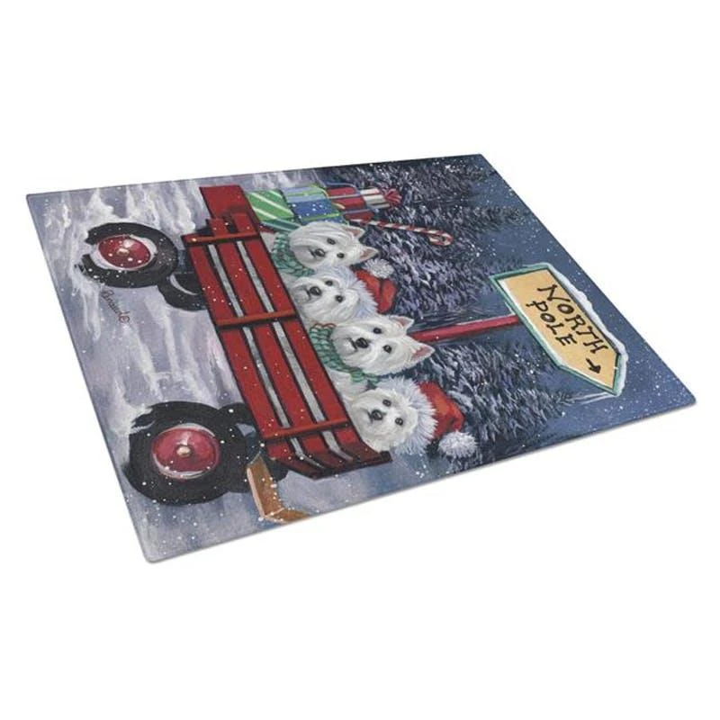 商品Caroline's Treasures|PPP3227LCB Westie Christmas Red Wagon Glass Cutting Board Large,价格¥273,第1张图片