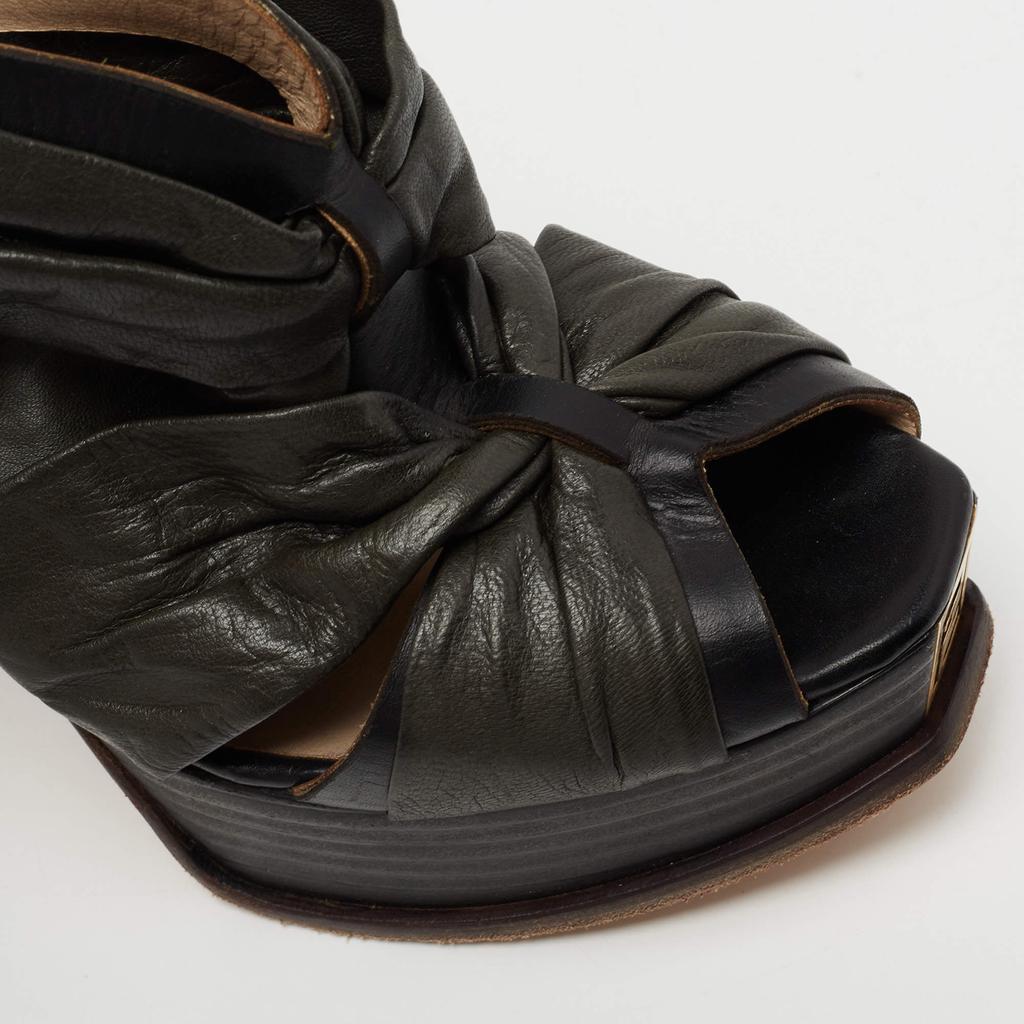 Fendi Black Pleated Leather Peep Toe Ankle Booties Size 38商品第7张图片规格展示