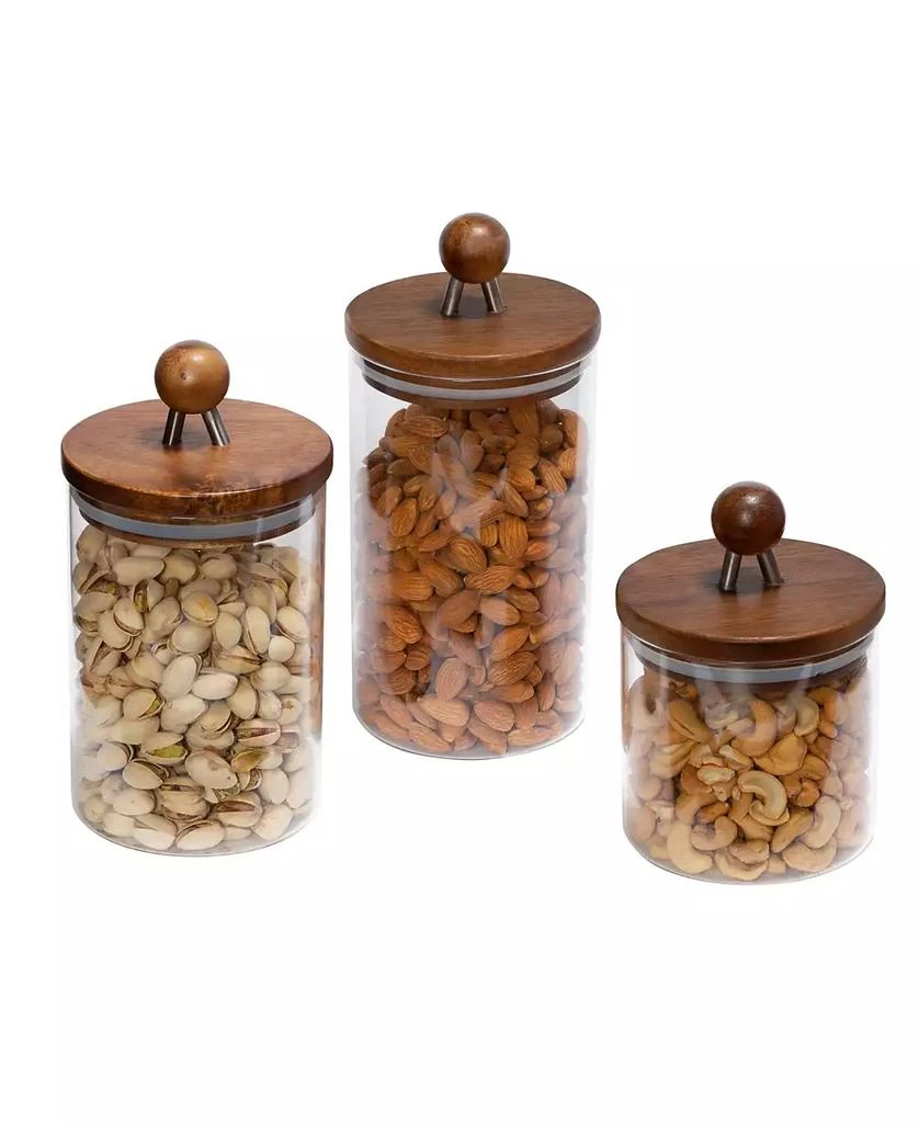 商品Honey Can Do|3-Pc. Acacia Top Glass Kitchen Canister Set,价格¥822,第1张图片