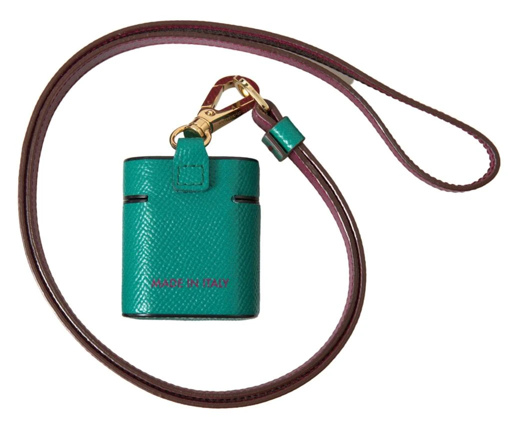 商品Dolce & Gabbana|Dolce & Gabbana Green Maroon Calf Leather Logo Print Strap Airpods Case,价格¥1496,第2张图片详细描述