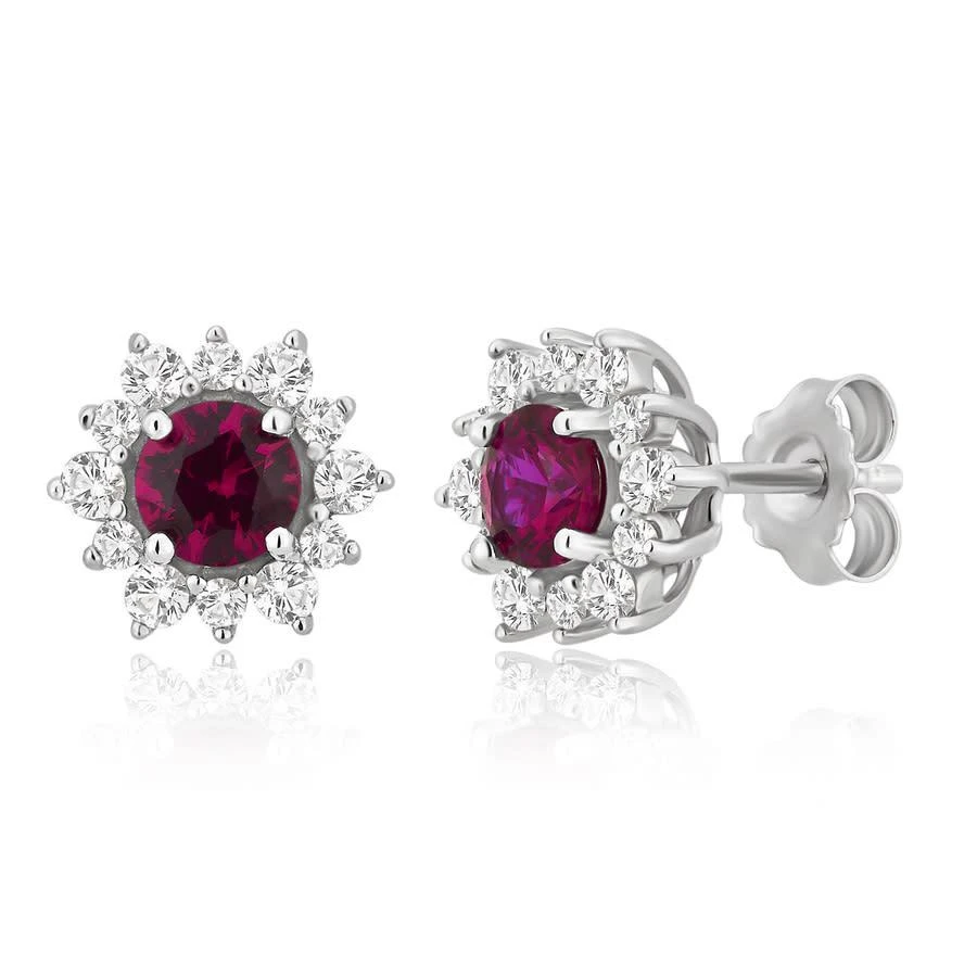商品Diamondmuse|2.25 Carat T.W. Created Ruby and White Sapphire Sterling Silver Flower Earrings,价格¥260,第1张图片
