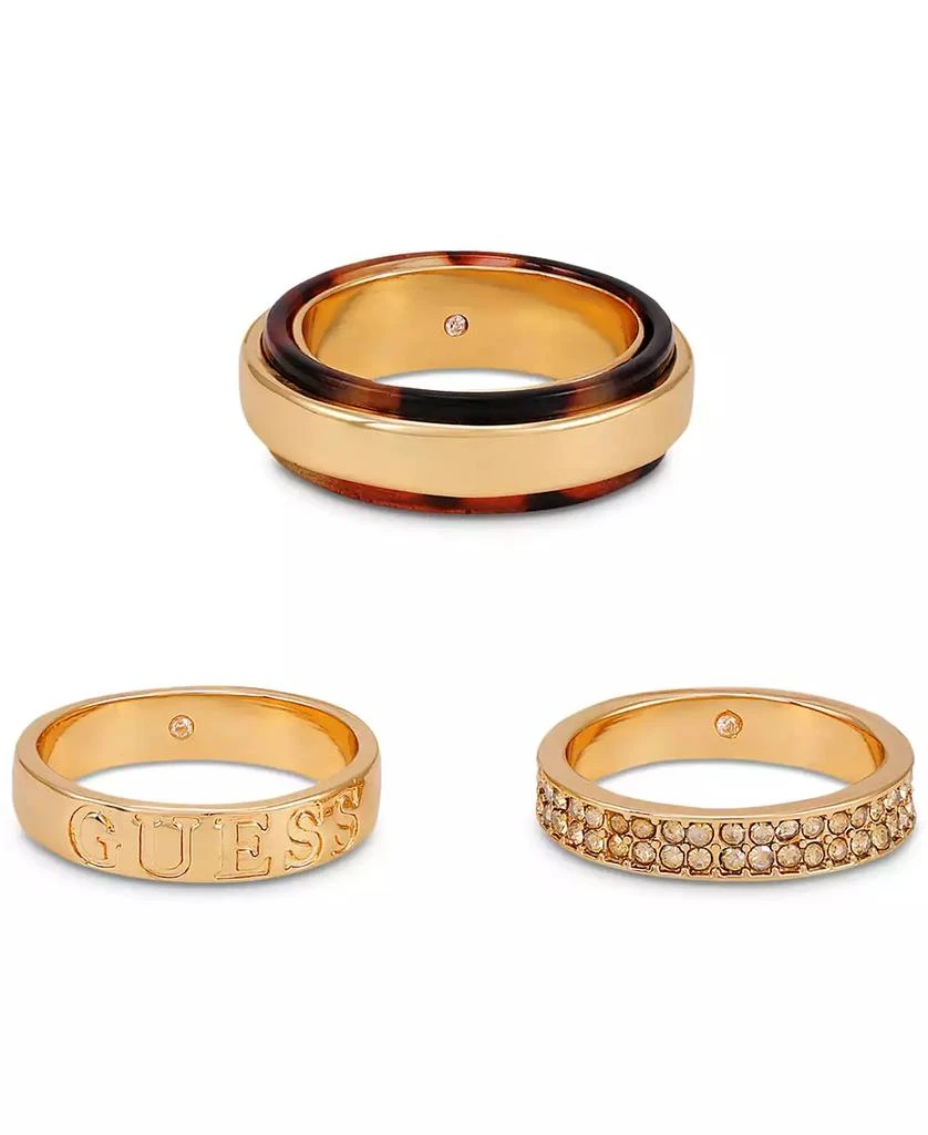 商品GUESS|Gold-Tone 3-Pc. Set Logo, Pavé & Tortoise-Look Band Rings,价格¥57,第1张图片