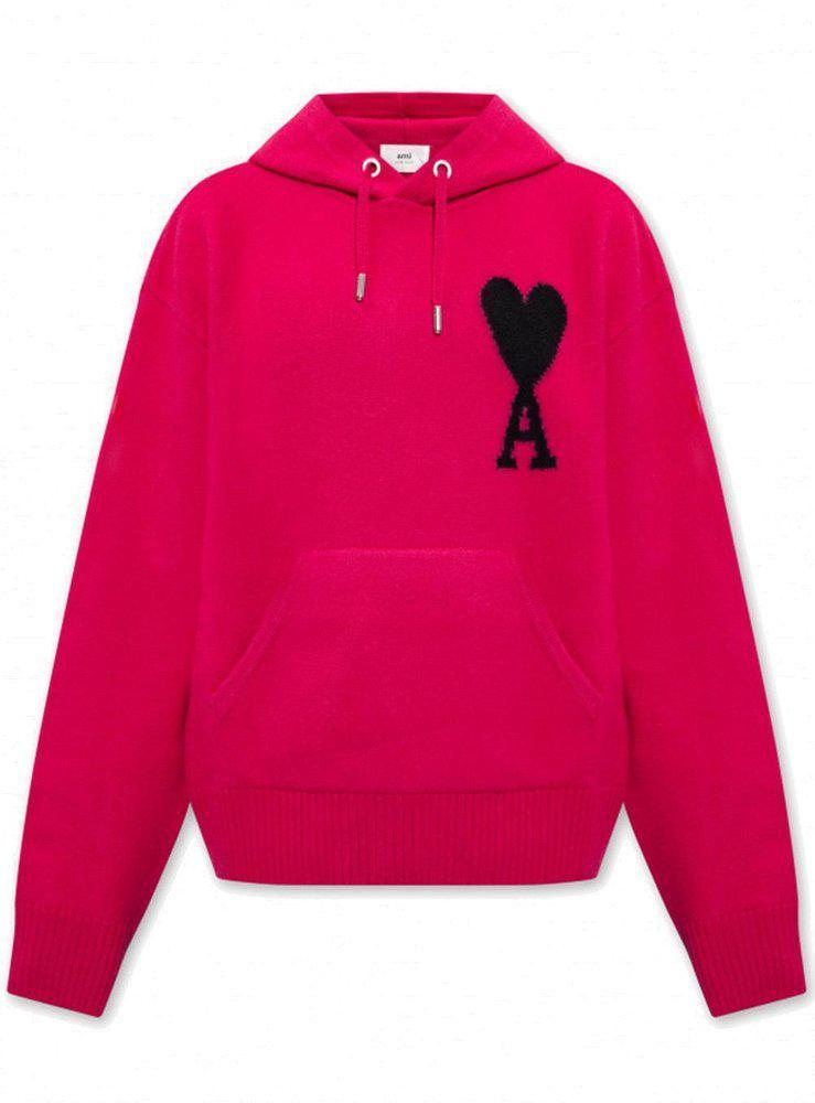 商品AMI|AMI De Coeur Logo Embroidered Knitted Hoodie,价格¥3265,第1张图片