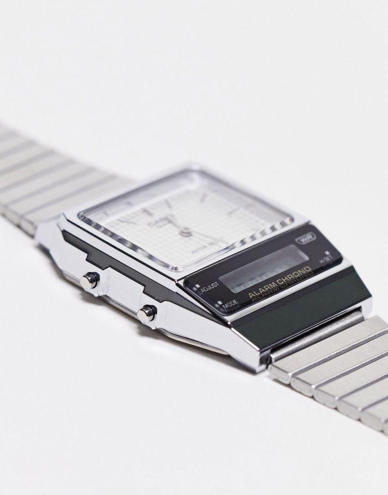 Casio vintage style watch with grid face in silver Exclusive at ASOS商品第3张图片规格展示