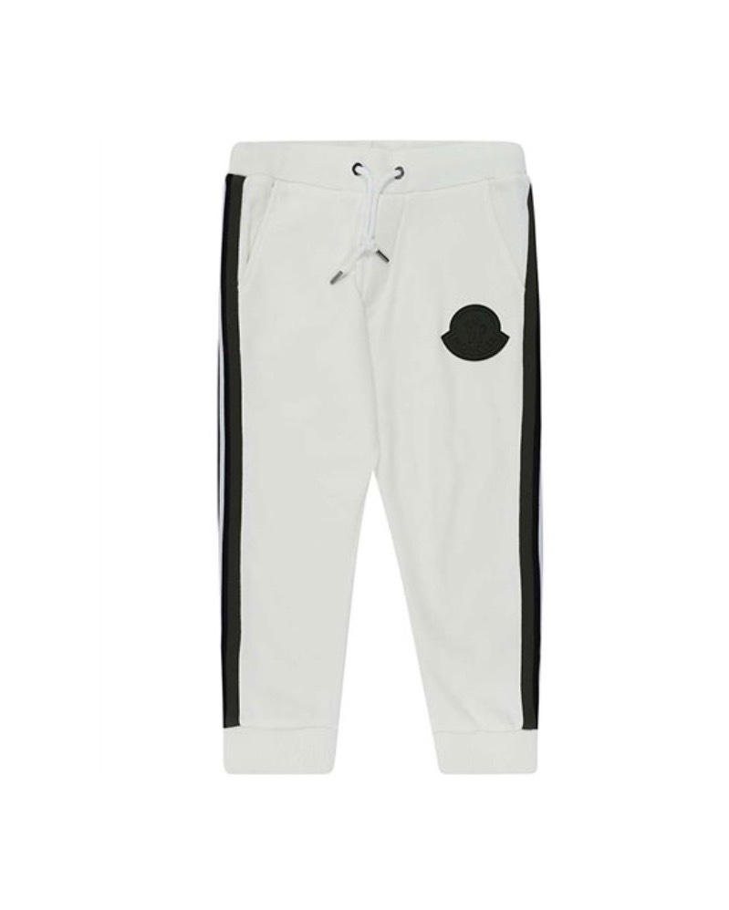 商品Moncler|盟可睐 童装 对比色口袋徽标条纹束脚运动卫裤 男童白色 8H72820-809B3,价格¥2268,第1张图片