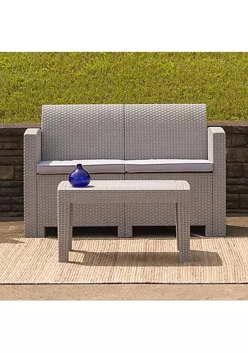 商品Flash Furniture|Furniture Flash Furniture Light Gray Faux Rattan Loveseat With All Weather Light Gray Cushions,价格¥3895,第2张图片详细描述