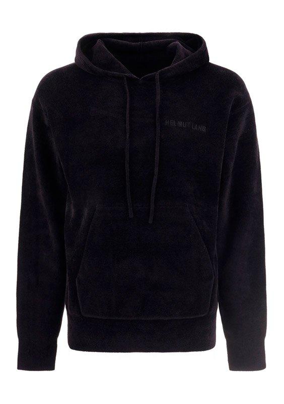 Helmut Lang Logo Embroidered Velvet Drawstring Hoodie商品第1张图片规格展示