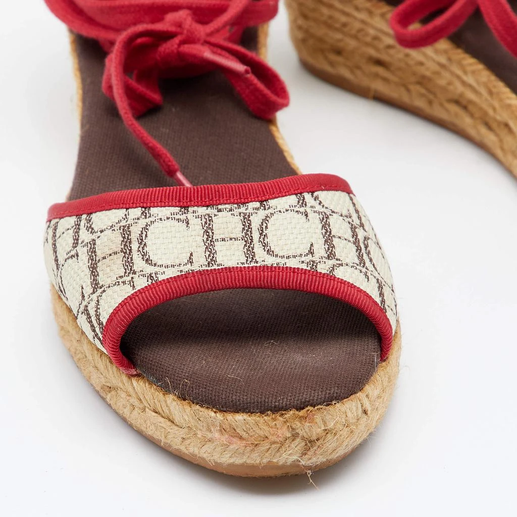 CH Carolina Herrera Multicolor Monogram Canvas And Jute Espadrille Ankle Wrap Sandals Size 39 商品