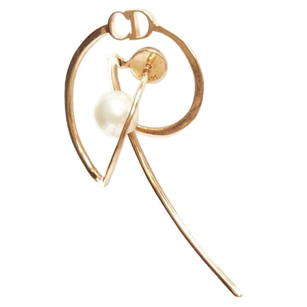 商品[二手商品] Dior|Tribales Gold Metal CD Logo Faux Pearl Swirl Pin Earrings,价格¥4949,第2张图片详细描述