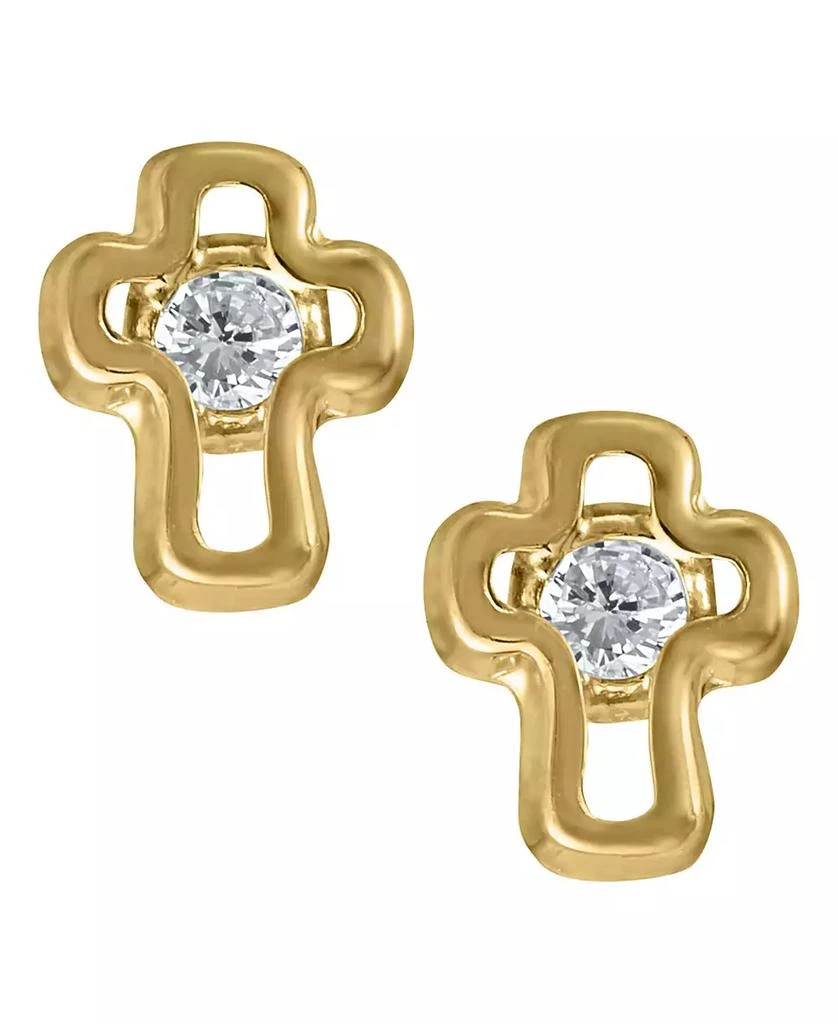 商品Macy's|Children's Cubic Zirconia Cross Earrings in 14k Yellow Gold,价格¥795,第1张图片