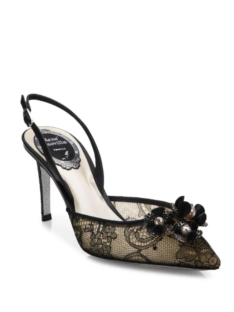 商品Rene Caovilla|Embellished Lace Slingback Pumps,价格¥3254,第1张图片