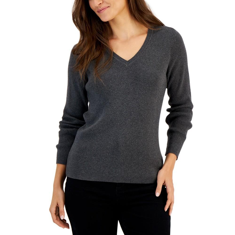 商品Karen Scott|Women's Solid V-Neck Sweater, Created for Macy's,价格¥95,第1张图片