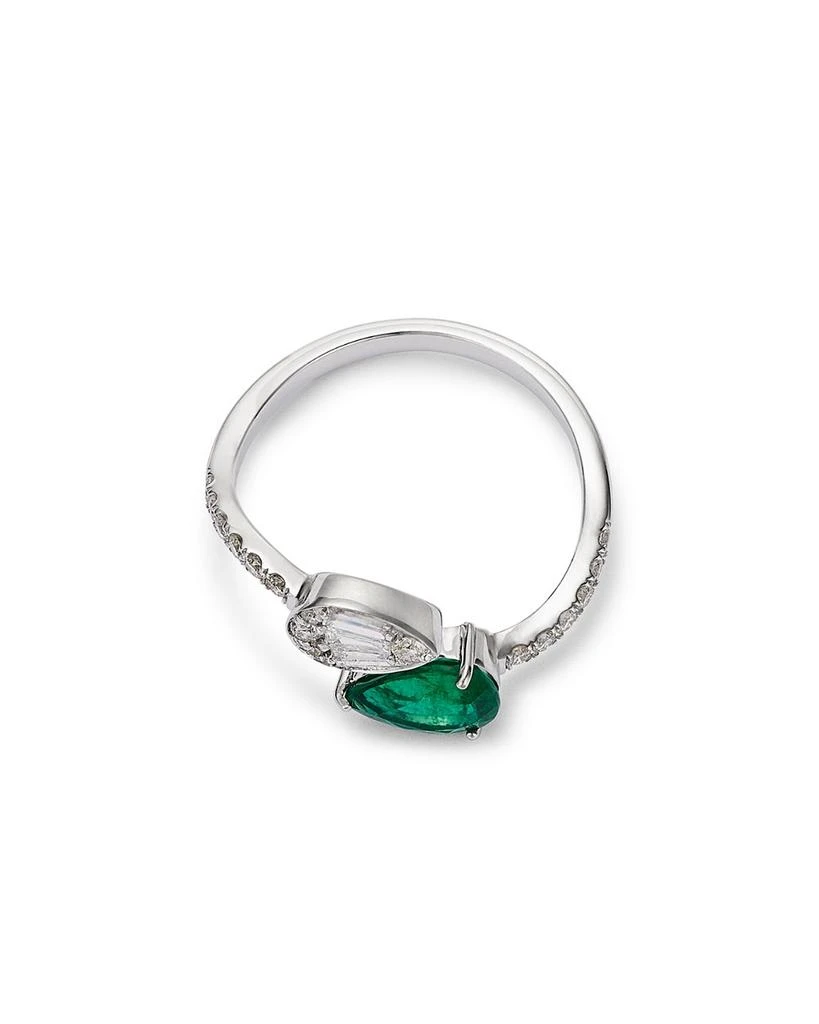 14K White Gold Emerald & Diamond Bypass Ring 商品