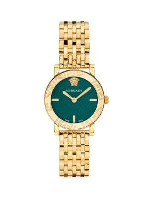 商品Versace|Greca Glass 32MM Goldtone Stainless Steel Bracelet Watch,价格¥6067,第1张图片