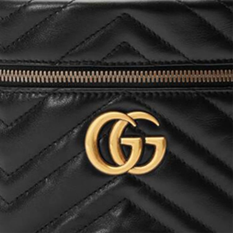 商品[国内直发] Gucci|古驰 GG Marmont系列 马蒙金标Logo绗缝 皮革 化妆包手提包 小号 女款 黑色,价格¥7255,第7张图片详细描述