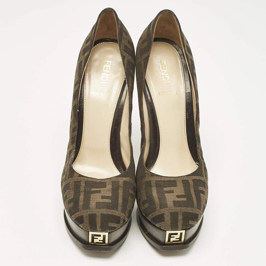 商品[二手商品] Fendi|Fendi Brown Zucca Canvas Fendista Platform Pumps Size 39,价格¥1526,第3张图片详细描述