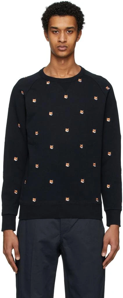 商品Maison Kitsune|Navy All Over Fox Head Patch Sweatshirt,价格¥1328,第1张图片