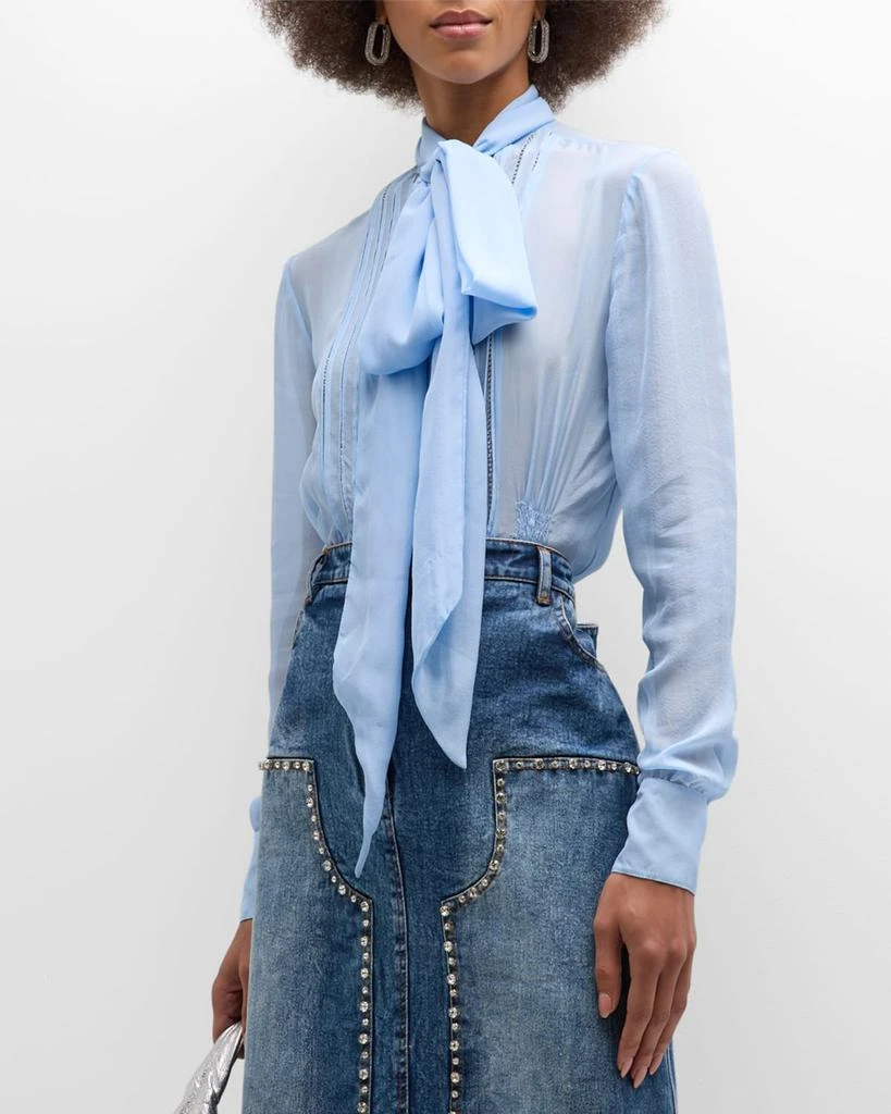 商品Des Phemmes|Embroidered Chiffon Neck-Tie Blouse,价格¥2701,第1张图片