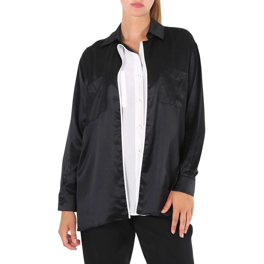 商品Burberry|Ladies Black Logo Applique Silk Satin Long Sleeve Shirt,价格¥1271,第1张图片