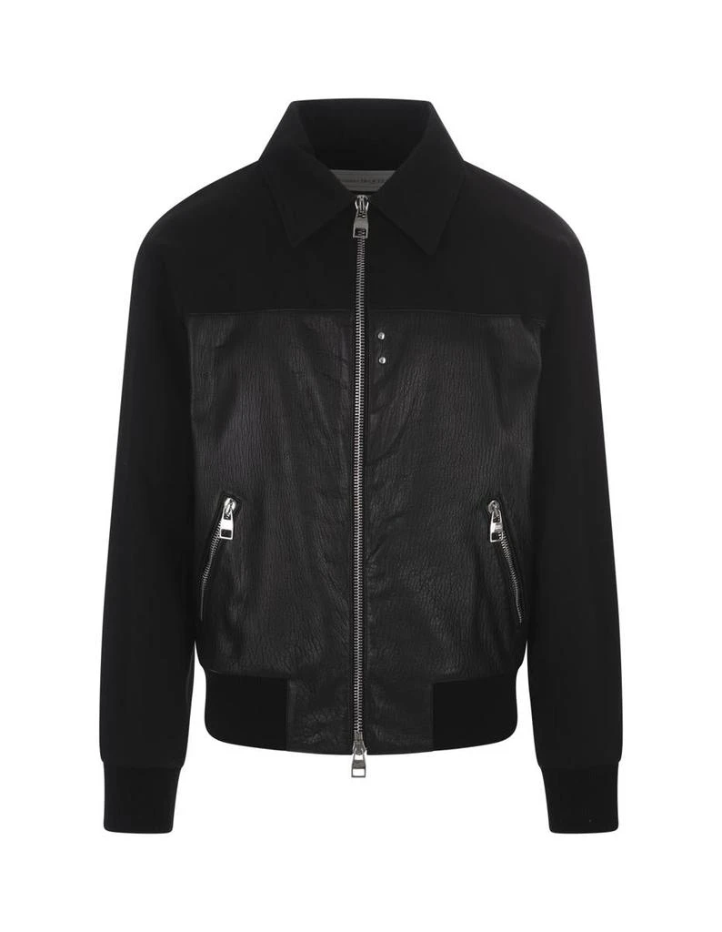 商品Alexander McQueen|ALEXANDER MCQUEEN Leather and Fabric Bomber Jacket,价格¥11912,第1张图片