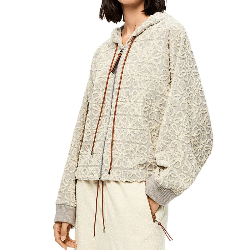 商品Loewe|【预售3-7天】LOEWE/罗意威 22年春夏新款 女士灰色/淡褐色纯棉抓绒面料老花图案拉链连帽衫卫衣外套S359Y25X06-1692,价格¥14012,第5张图片详细描述