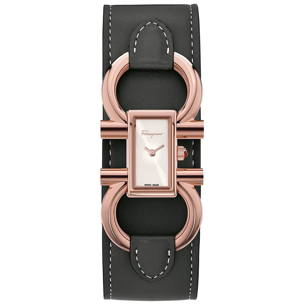 商品Salvatore Ferragamo|Ferragamo Women's Swiss Double Gancini Black Calf Leather Cuff Strap Watch 13x23mm,价格¥6780,第1张图片