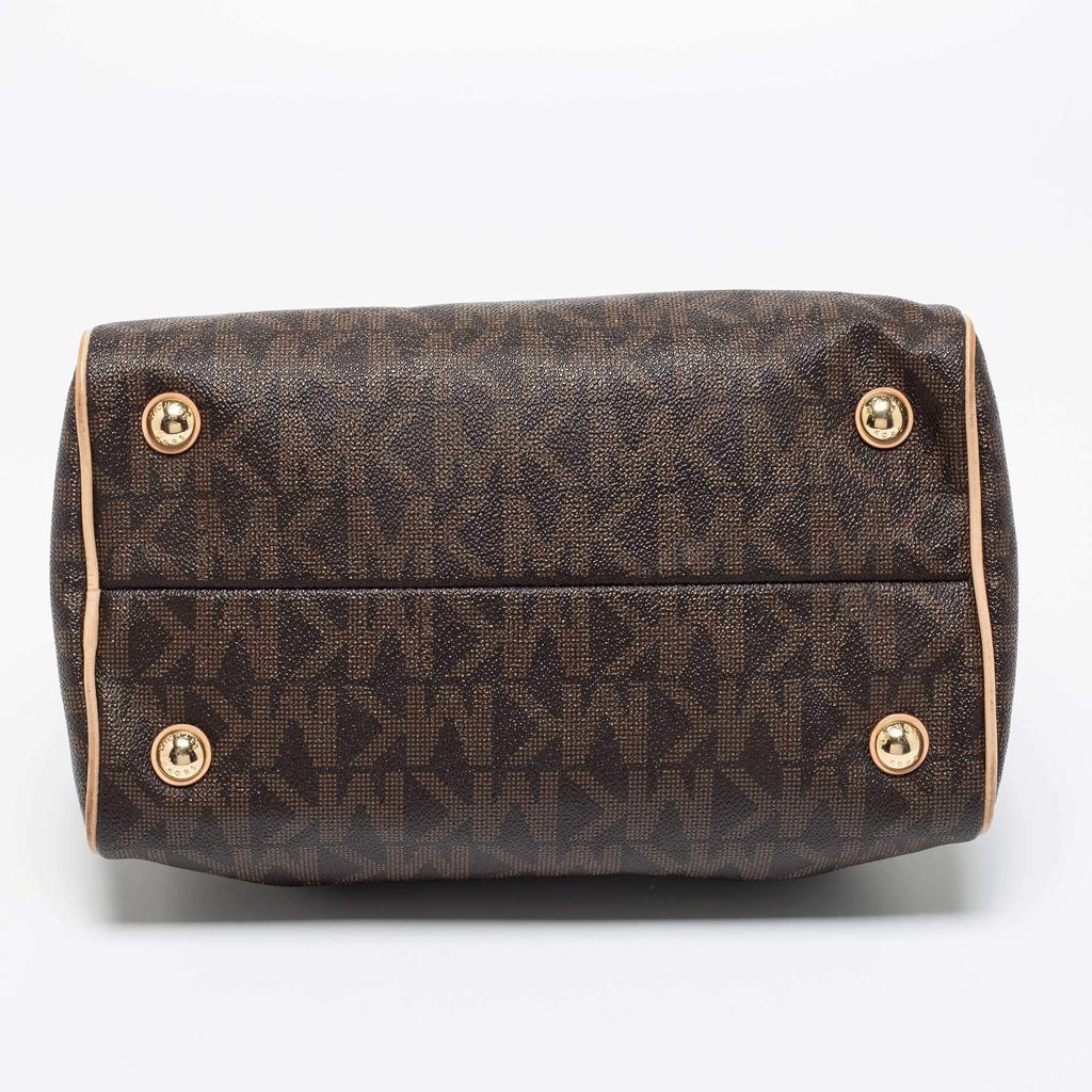 MICHAEL Michael Kors Brown/Beige Signature Coated Canvas and Leather Grayson Boston Bag商品第6张图片规格展示