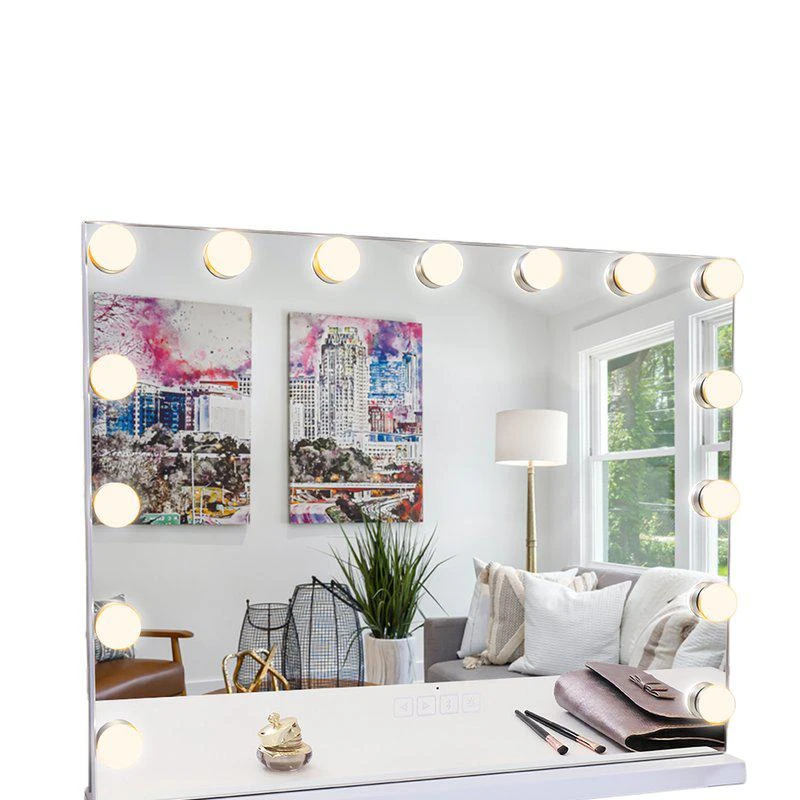 商品Fenchilin|Large Hollywood Vanity Mirror With Lights Bluetooth Tabletop Wall Mount Metal White,价格¥1583,第1张图片