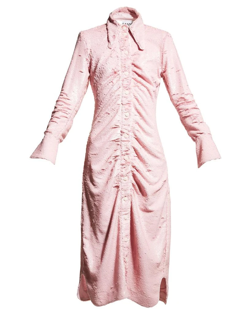 商品Ganni|Sequined Ruched Shirtdress,价格¥2633,第2张图片详细描述