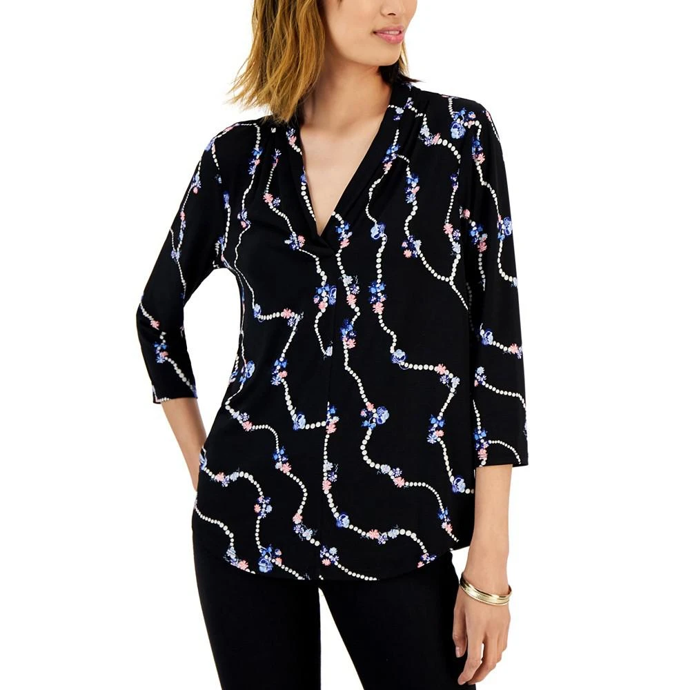 商品Charter Club|Printed Pearl Chain V-Neck Blouse, Created for Macy's,价格¥149,第1张图片