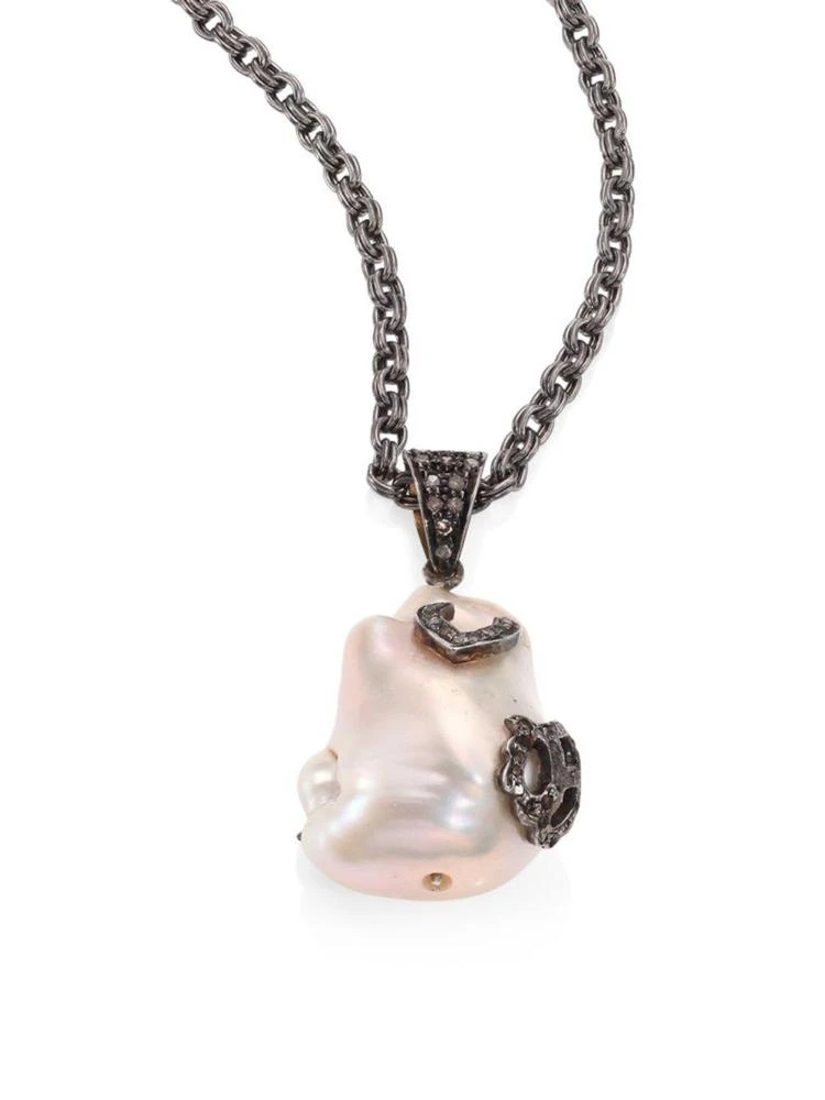 商品Nina Gilin|25MM White Baroque Freshwater Pearl & Diamond Pendant Necklace,价格¥8243,第1张图片