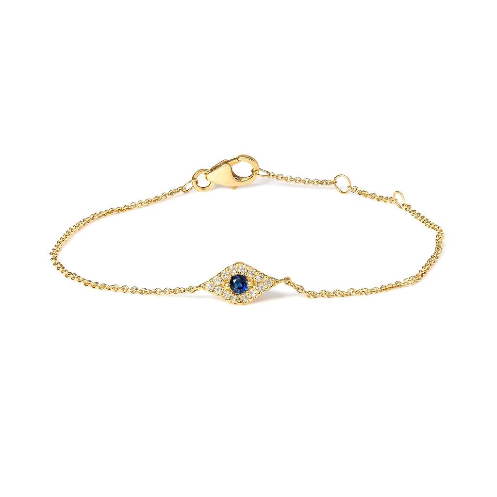 商品Haus of Brilliance|10K Yellow Gold Blue Sapphire and Diamond Accent Evil Eye Station Link Bracelet,价格¥7580,第1张图片