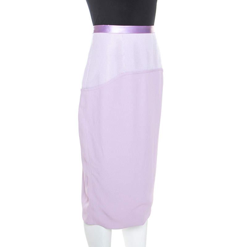 Prabal Gurung Lilac Crepe Mesh Detail Pencil Skirt M商品第2张图片规格展示