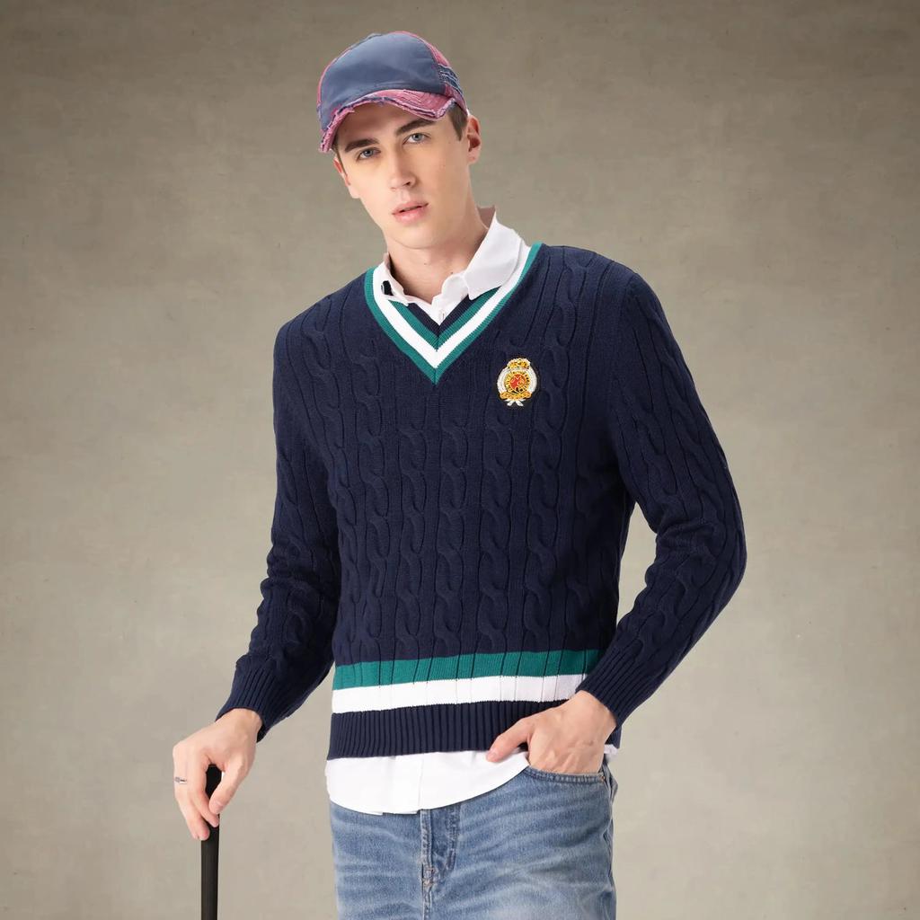 Men's Cotton Cable Knit Cricket Sweater image 2