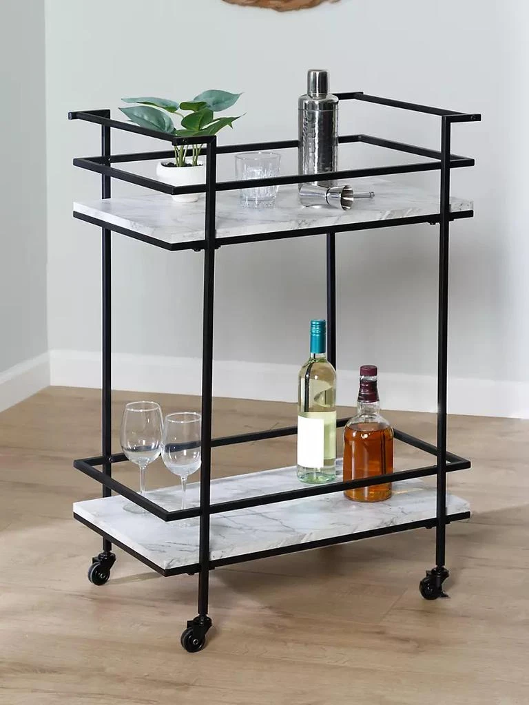 Two-Tier Faux Marble Rolling Bar Cart 商品