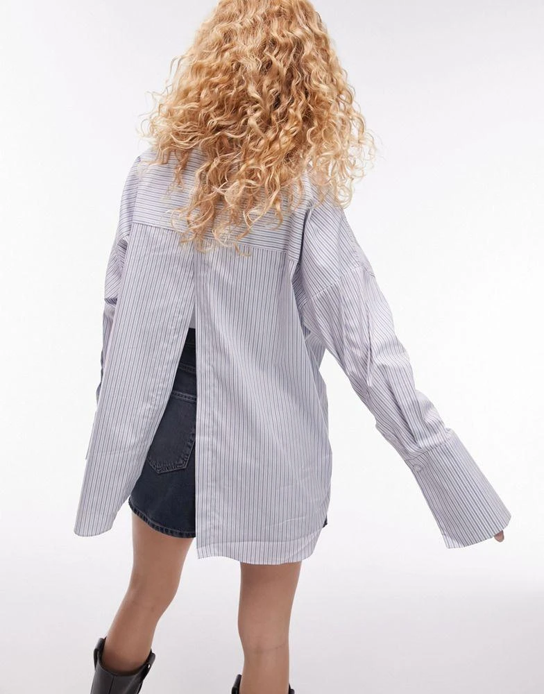 商品Topshop|Topshop oversized deep cuff stripe shirt in blue,价格¥171,第4张图片详细描述