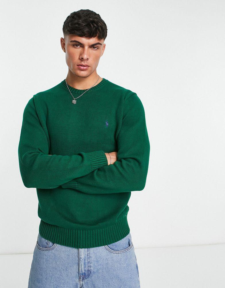 商品Ralph Lauren|Polo Ralph Lauren icon logo heavyweight cotton knit jumper in dark green,价格¥1263,第1张图片