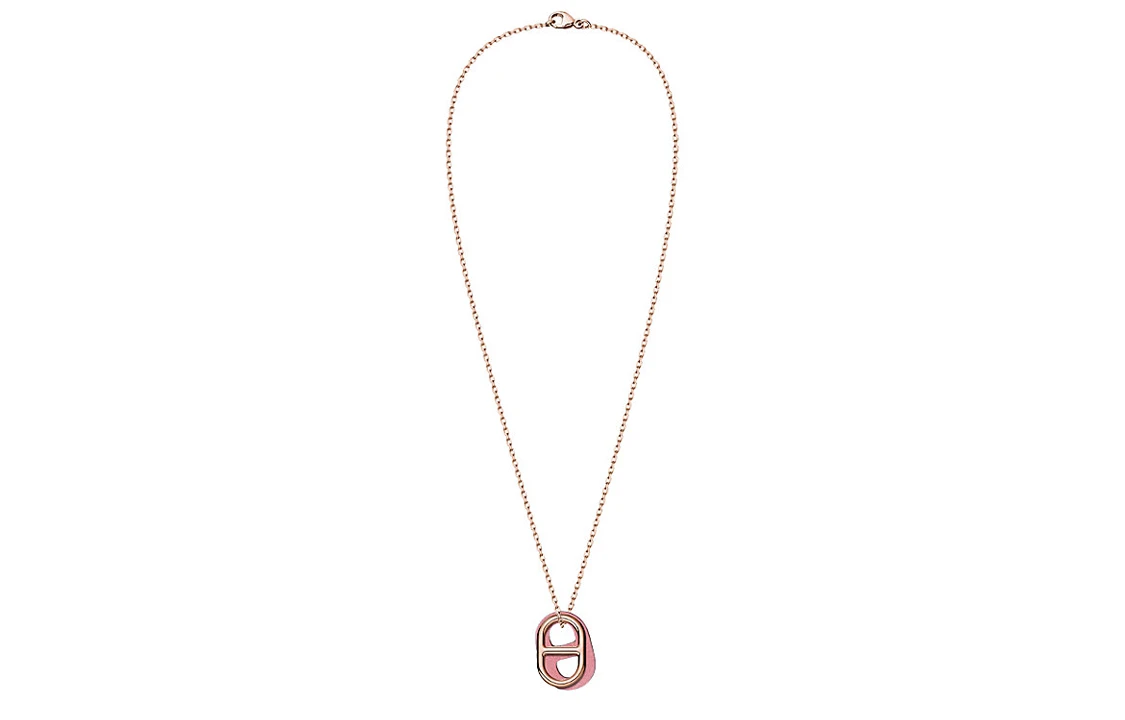 商品[国内直发] Hermes|爱马仕  O'Maillon 猪鼻子 玫瑰金/樱花粉 镀玫瑰金 项链 女款,价格¥5255,第4张图片详细描述