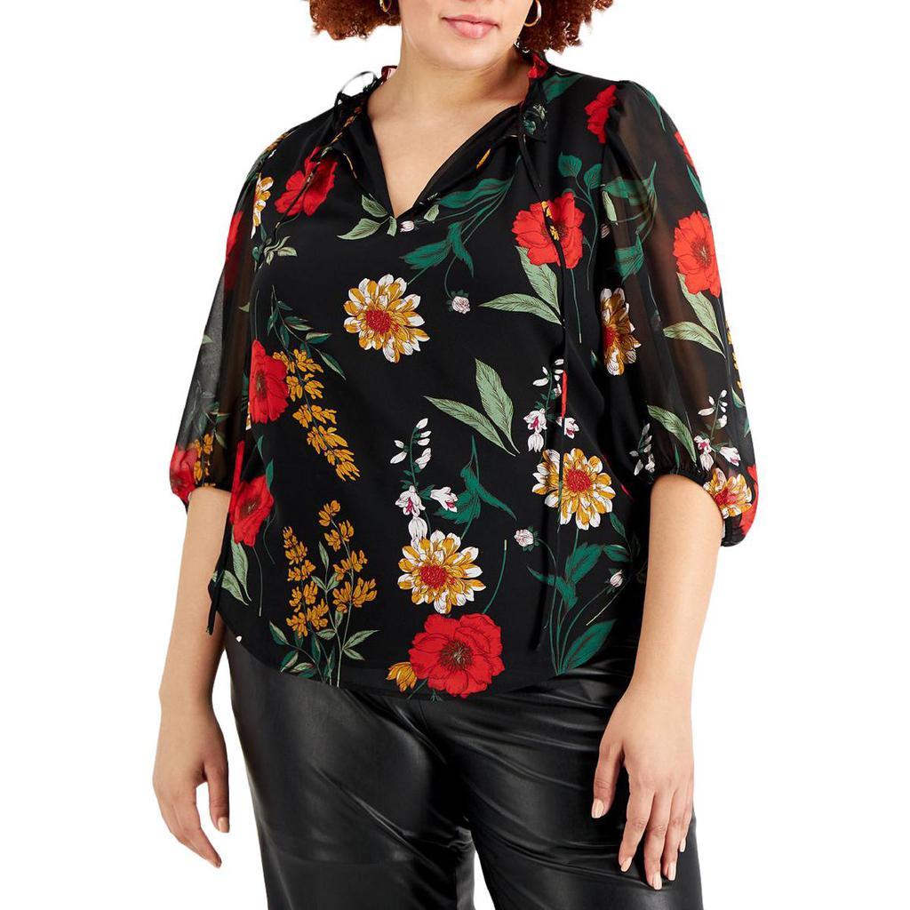 商品Bar III|Bar III Womens Plus Floral Print Dressy Blouse,价格¥149,第1张图片