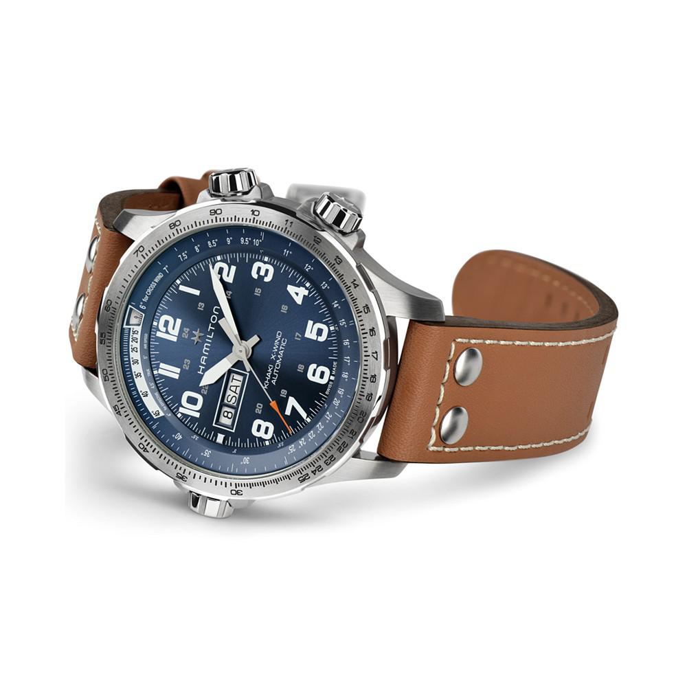 Men's Swiss Khaki X-Wind Brown Leather Strap Watch 45mm商品第6张图片规格展示