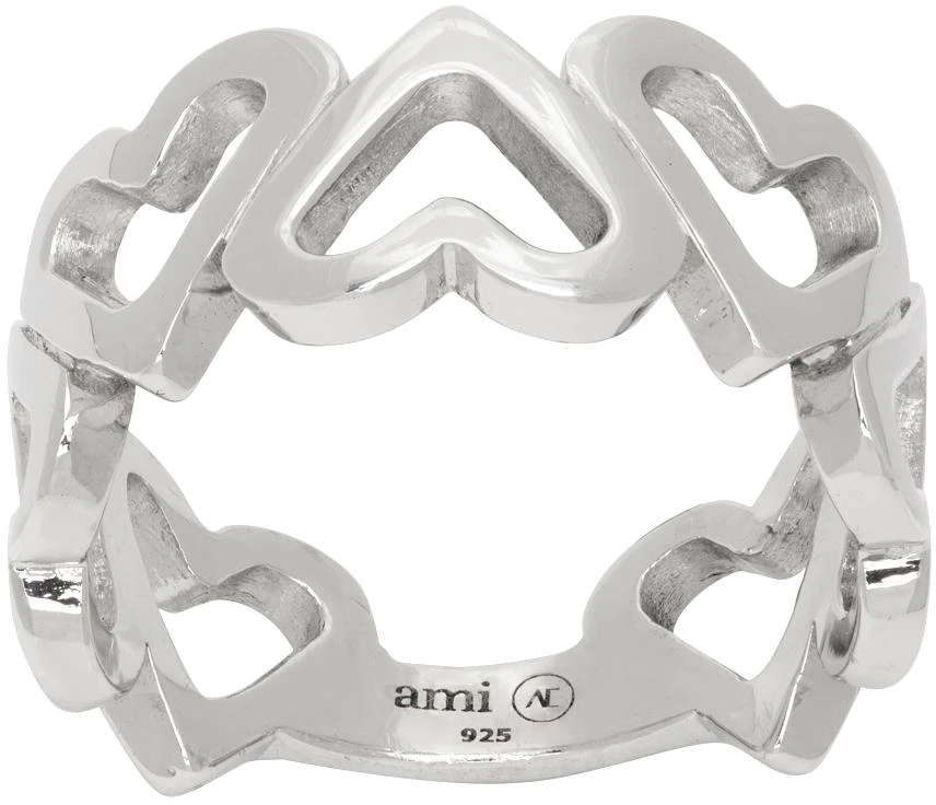 商品AMI|Silver Alan Crocetti Edition Upside Down Hearts Ring,价格¥1449,第1张图片