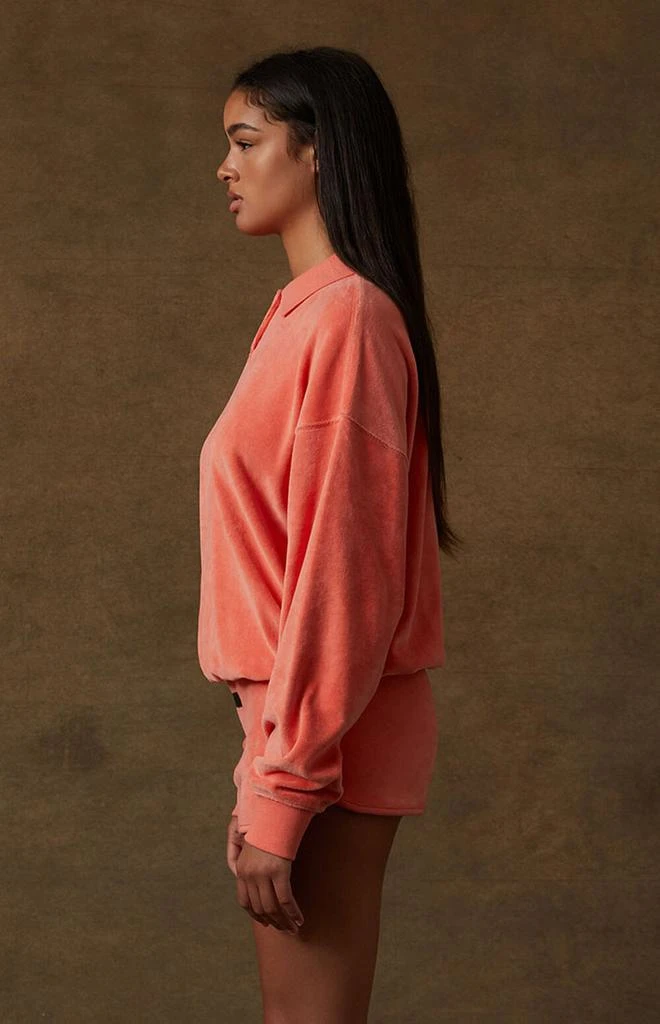 商品Essentials|Women's Coral Velour Long Sleeve Polo Sweatshirt,价格¥627,第3张图片详细描述