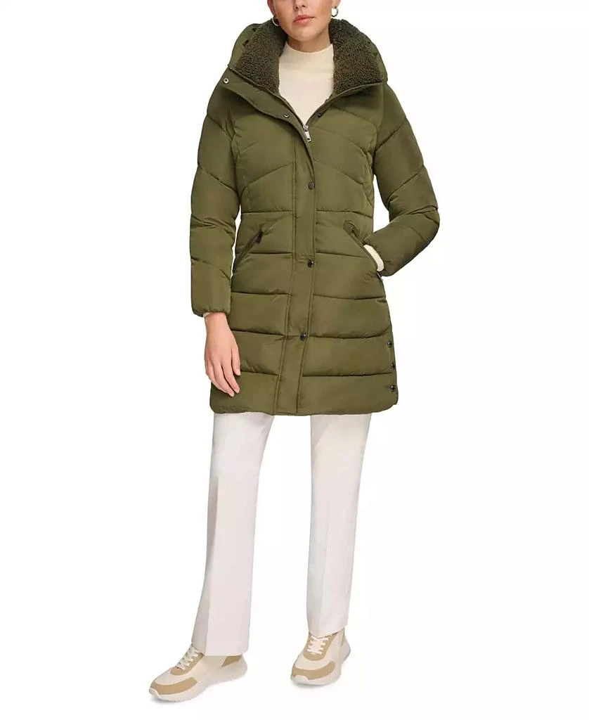 商品Calvin Klein|Women's Faux-Sherpa Collar Hooded Stretch Puffer Coat, Created for Macy's,价格¥707,第1张图片