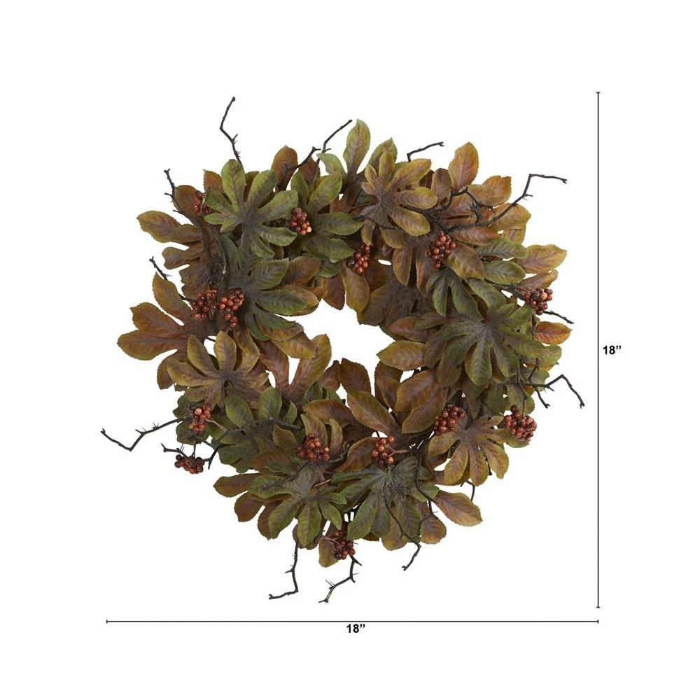 商品NEARLY NATURAL|Fatsia with Berries Autumn Artificial Wreath,价格¥469,第2张图片详细描述