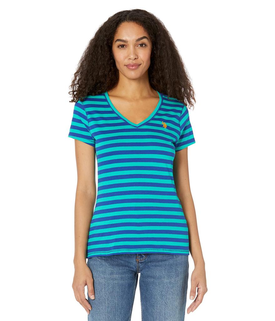 Striped V-Neck Tee Shirt商品第1张图片规格展示