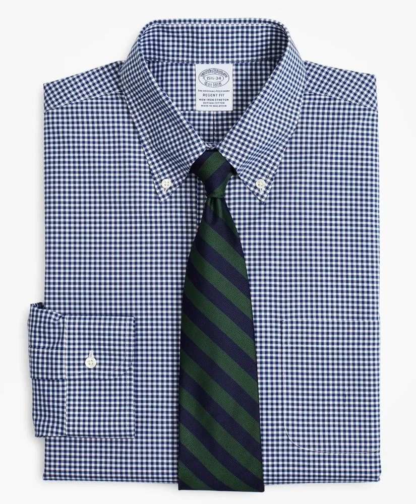 商品Brooks Brothers|Stretch Regent Regular-Fit  Dress Shirt, Non-Iron Poplin Button-Down Collar Gingham,价格¥408,第1张图片