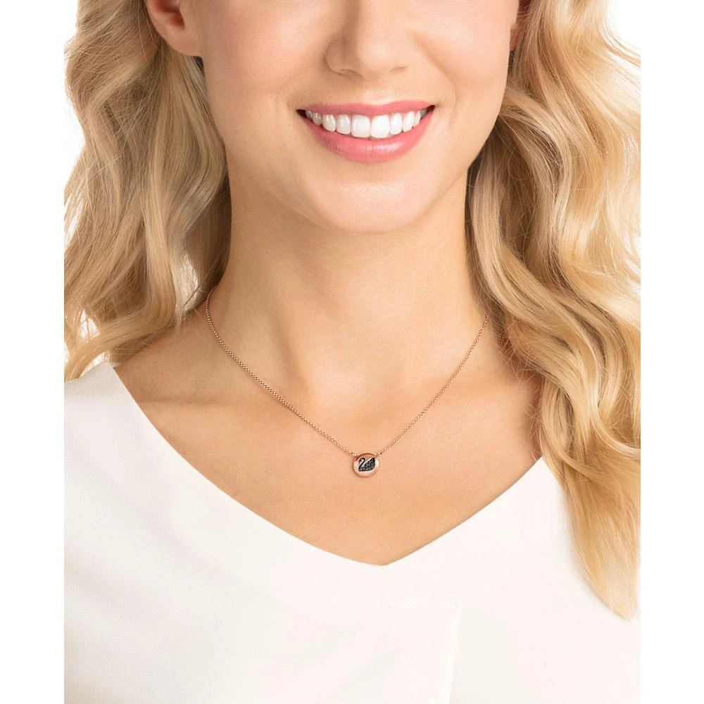 商品Swarovski|Rose Gold-Tone Jet Crystal Swan Disc Pendant Necklace,价格¥659,第2张图片详细描述