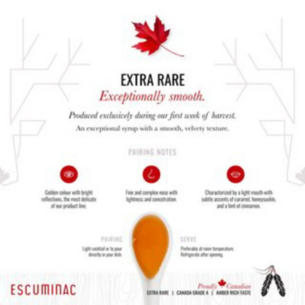 商品Escuminac|Canadian Extra Rare Amber Rich Taste Maple Syrup 100% Pure and Organic, 1 Pack x 500 ml,价格¥179,第2张图片详细描述