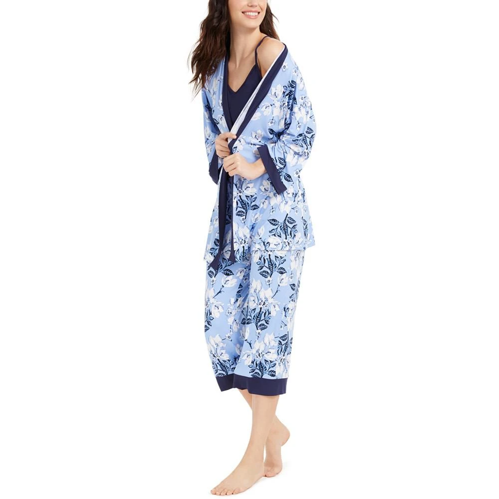 商品Linea Donatella|Floral-Print Robe, Cami & Capri Pants 3pc Pajama Set,价格¥379,第2张图片详细描述