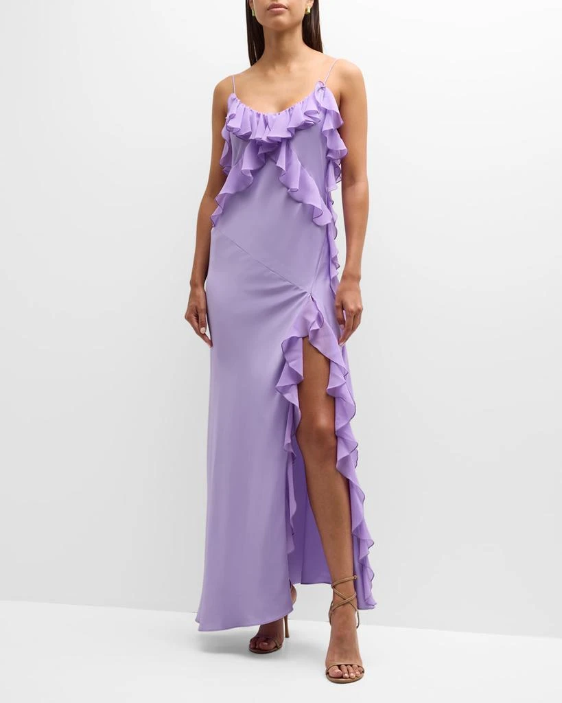 商品PINKO|Fermione Long Ruffle Satin Slit Dress,价格¥4621,第1张图片